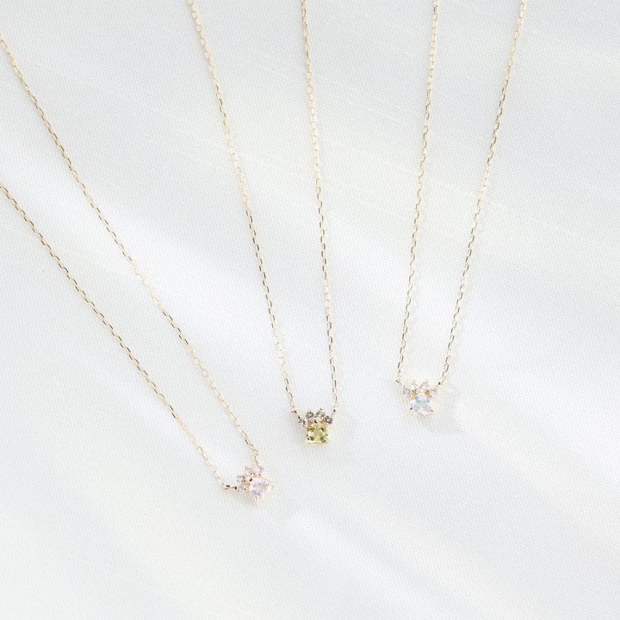 レディース ネックレス ペンダント K10 10金 ローズクォーツ カラーストーン ねこ ネコ 猫 肉球 かわいい プレゼント 猫好き 宝石 L&Co.エルアンドコーの画像