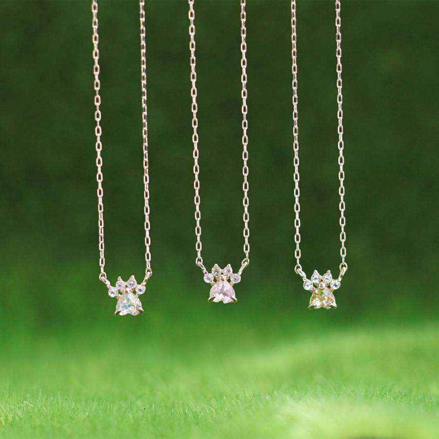 レディース ネックレス ペンダント K10 10金 ローズクォーツ カラーストーン ねこ ネコ 猫 肉球 かわいい プレゼント 猫好き 宝石 L&Co.エルアンドコーの画像