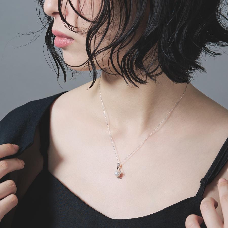 K10 パールネックレス ダイヤ 0.04 アコヤ パール真珠 シンプル ネックレス 1粒 普段使い ホワイトゴールド プレゼント ギフト L&Co. エルアンドコーの画像