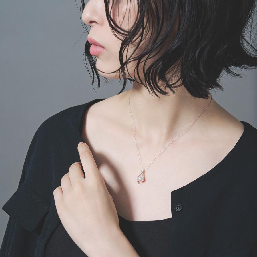 K10 パールネックレス ダイヤ 0.04 アコヤ パール真珠 シンプル ネックレス 1粒 普段使い ホワイトゴールド プレゼント ギフト L&Co. エルアンドコーの画像