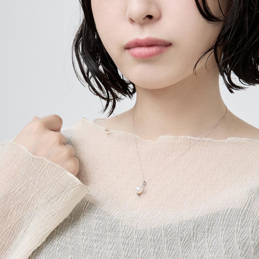 K10 パールネックレス ダイヤ 0.04 アコヤ パール真珠 シンプル ネックレス 1粒 普段使い ホワイトゴールド プレゼント ギフト L&Co. エルアンドコーの画像