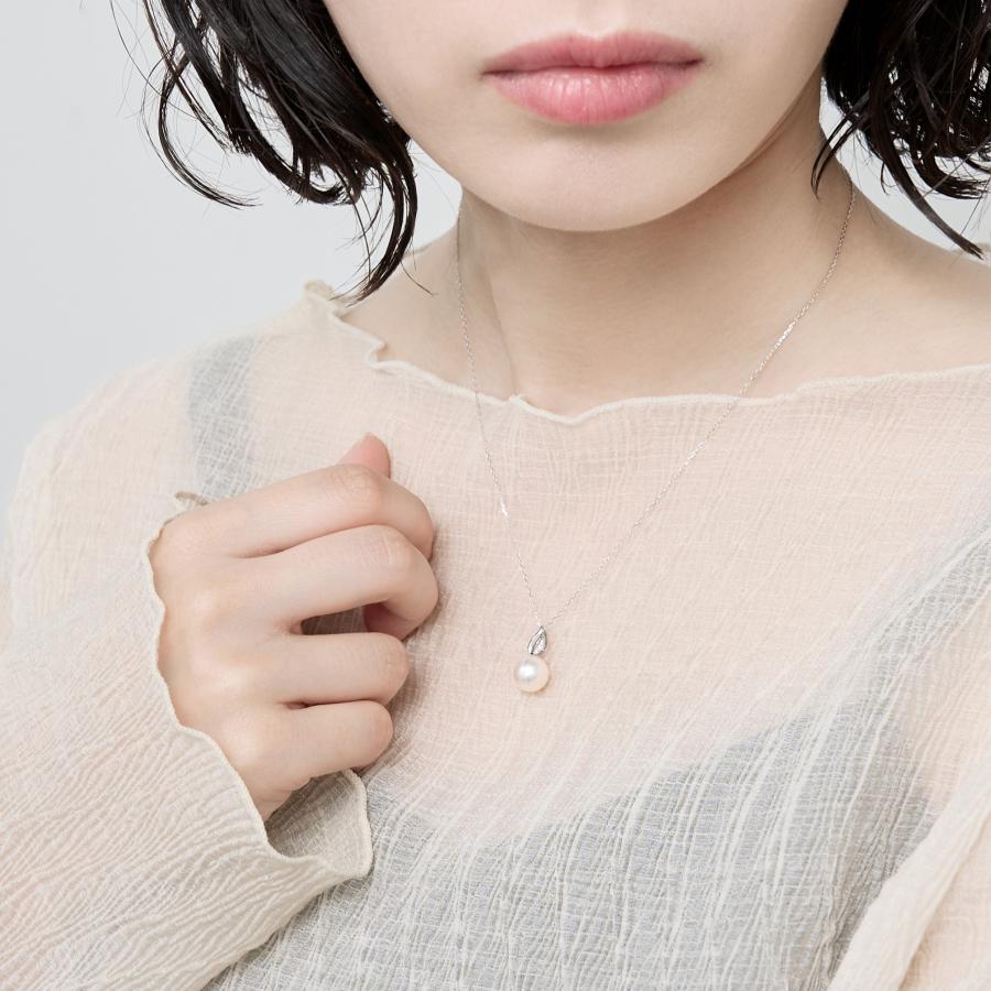 K10 パールネックレス ダイヤ 0.01 アコヤ パール真珠 シンプル ネックレス 1粒 普段使い ホワイトゴールド プレゼント ギフト L&Co. エルアンドコーの画像