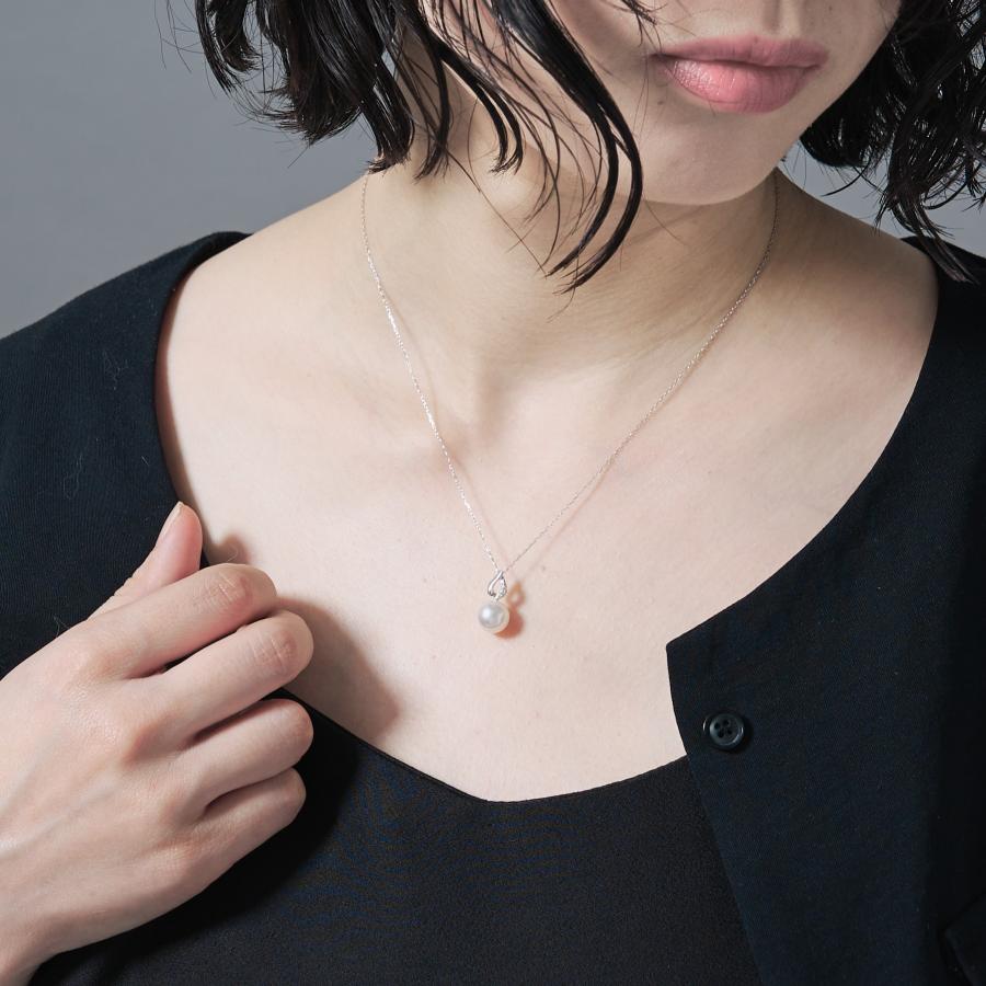 K10 パールネックレス ダイヤ 0.01 アコヤ パール真珠 シンプル ネックレス 1粒 普段使い ホワイトゴールド プレゼント ギフト L&Co. エルアンドコーの画像