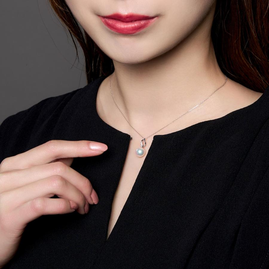 K10 パールネックレス ダイヤ 0.01 アコヤ パール真珠 シンプル ネックレス 1粒 普段使い 母の日 ホワイトゴールド プレゼント ギフト L&Co. エルアンドコーの画像