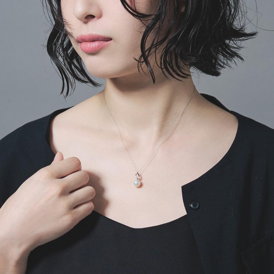 K10 パールネックレス ダイヤ 0.01 アコヤ パール真珠 シンプル ネックレス 1粒 普段使い 母の日 ホワイトゴールド プレゼント ギフト L&Co. エルアンドコーの画像