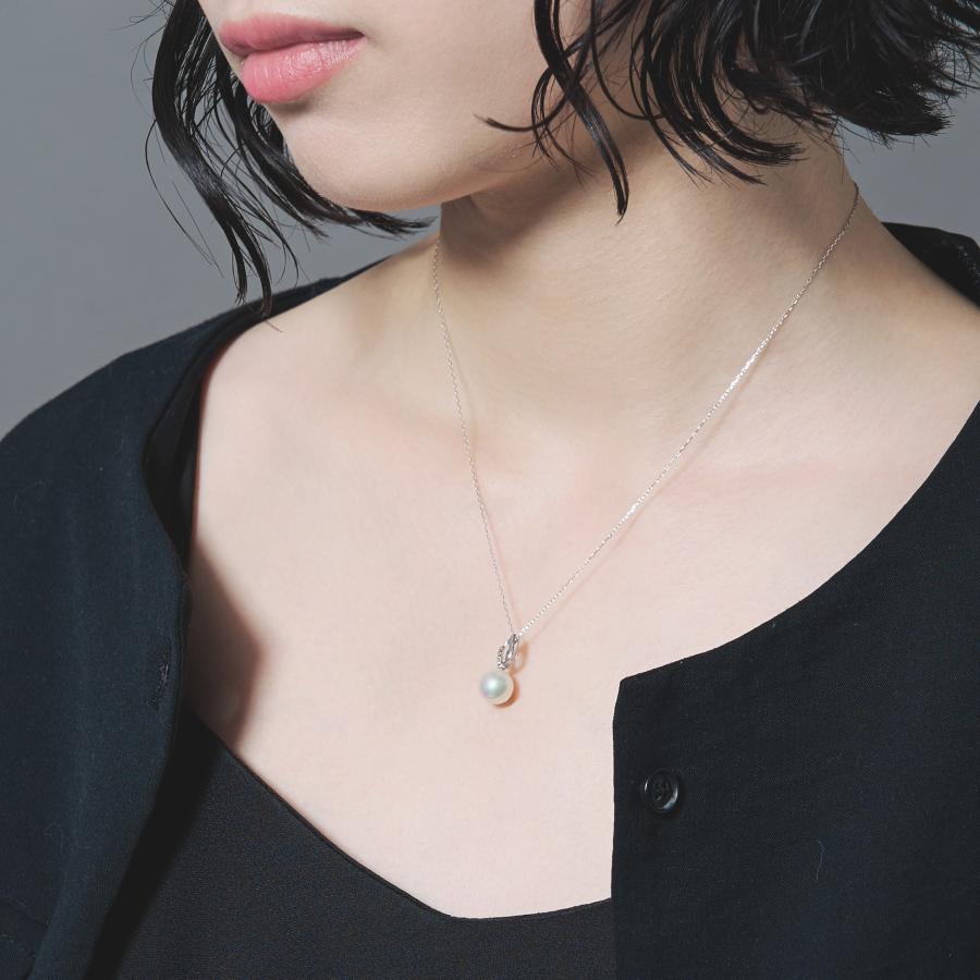 K10 パールネックレス ダイヤ 0.01 アコヤ パール真珠 シンプル ネックレス 1粒 普段使い 母の日 ホワイトゴールド プレゼント ギフト L&Co. エルアンドコーの画像