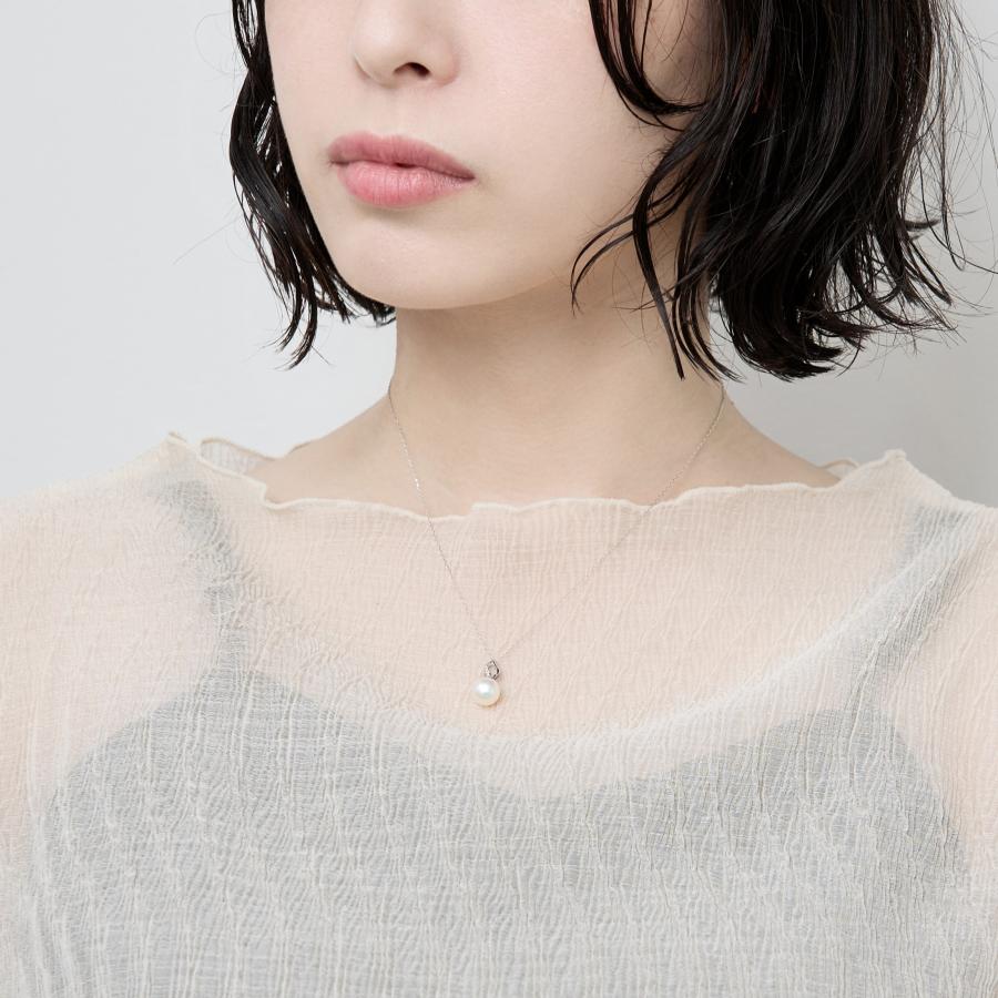 K10 パールネックレス ダイヤ 0.01 アコヤ パール真珠 シンプル ネックレス 1粒 普段使い 母の日 ホワイトゴールド プレゼント ギフト L&Co. エルアンドコーの画像