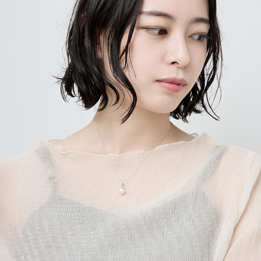 K10 パールネックレス ダイヤ 0.01 アコヤ パール真珠 シンプル ネックレス 1粒 普段使い 母の日 ホワイトゴールド プレゼント ギフト L&Co. エルアンドコーの画像