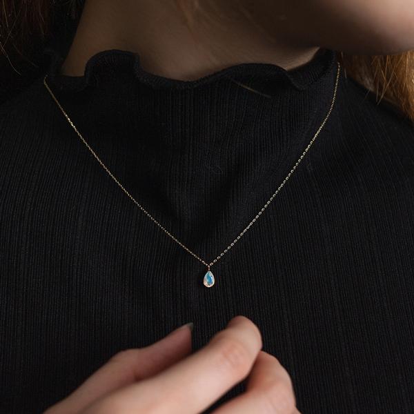 ネックレス レディース オパール ドロップ しずく ツユ 雫 誕生石 10月 K10 10金 イエローゴールド ペンダント L&Co. エルアンドコーの画像