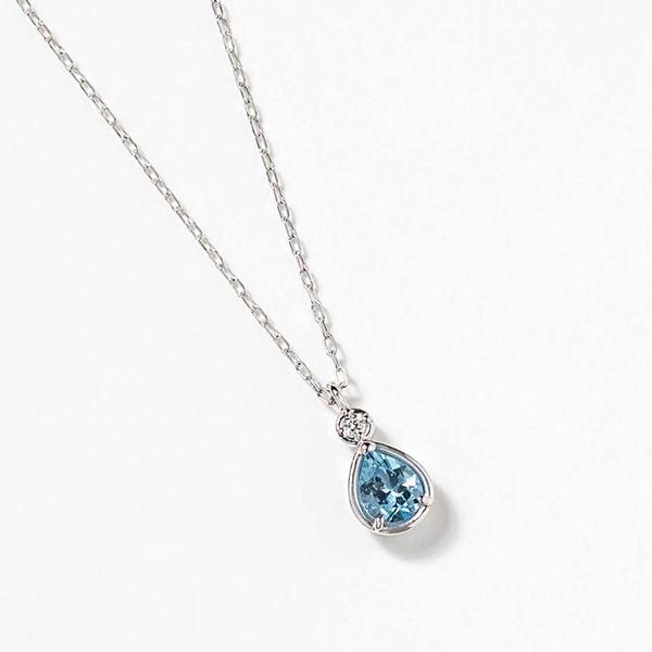 ネックレス レディース プラチナ PT900 アクアマリン ダイヤモンド ドロップ 雫  華奢 ペンダント 彼女 妻 プレゼント  L&Co. エルアンドコーの画像