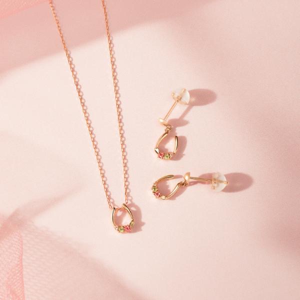ピアス K10PG 桜 レディース 桜 さくら SAKURA 10金 ピンクゴールド 春 花 フラワー モチーフ 馬蹄 L&Co.の画像