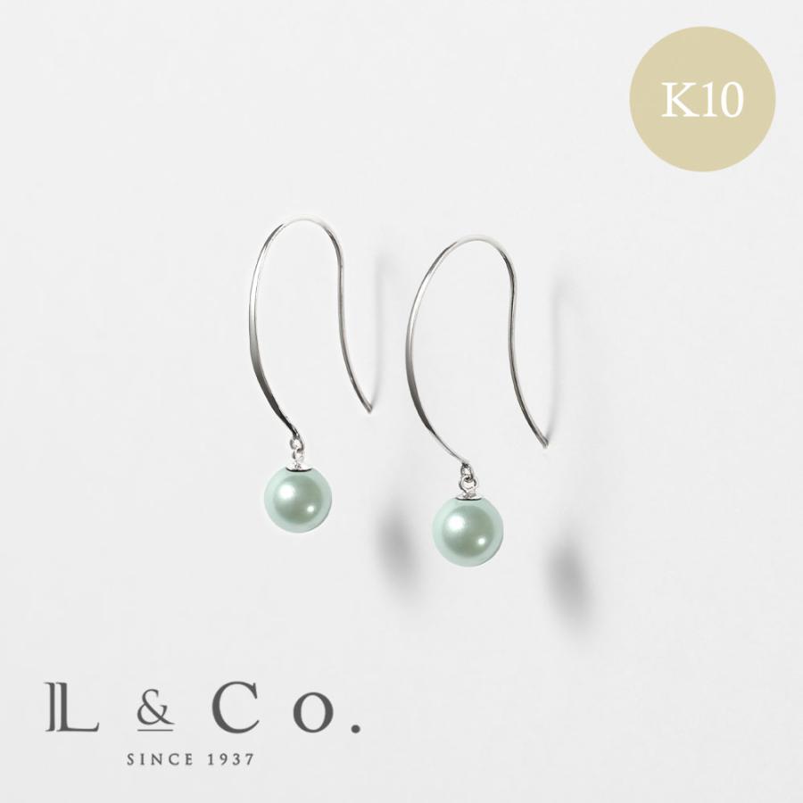 ピアス K10 ホワイトゴールド カラーシェルパール 真珠 6mm 緑 青 アクアグリーン ブルー系 フック 大人 華やか 推し L&Co.（エルアンドコー） | Jewel closet by L&Co.