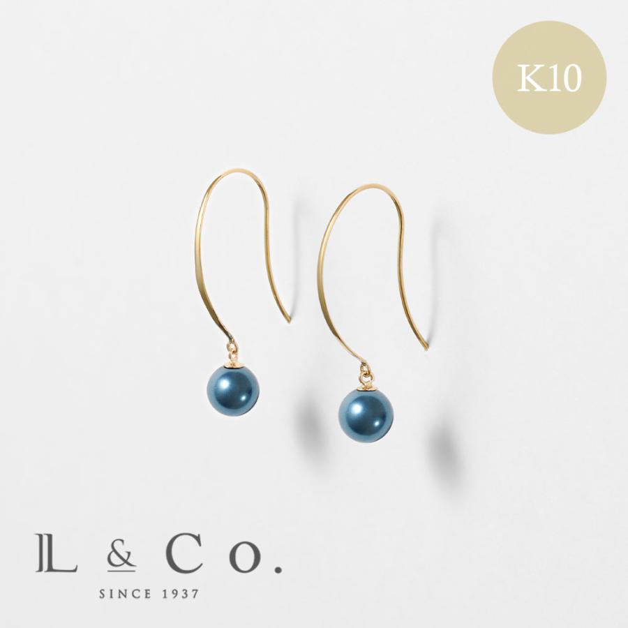 ピアス K10 イエローゴールド カラーシェルパール 真珠 6mm 青 ブルー ロイヤルブルー フック 大人 華やか 推し L&Co.（エルアンドコー） | Jewel closet by L&Co.