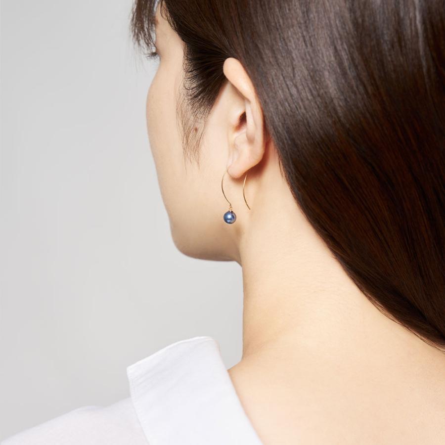 ピアス K10 イエローゴールド カラーシェルパール 真珠 6mm 青 ブルー ロイヤルブルー フック 大人 華やか 推し L&Co.（エルアンドコー） | Jewel closet by L&Co. | 02