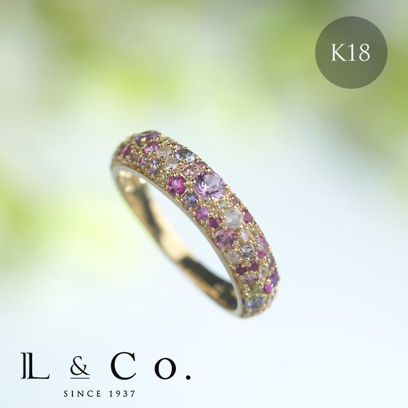 リング K18 18金 18K Laugh カラフル マルチパヴェリング L&Co