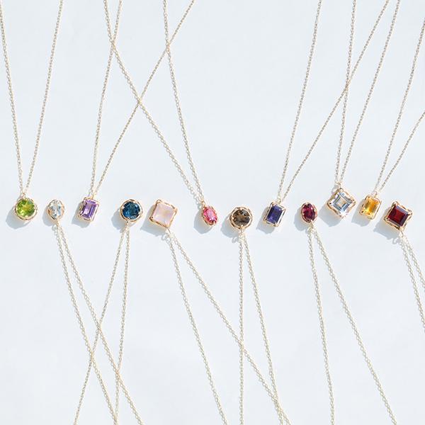 ネックレス レディース アクアマリン ガーネット トルマリン 大粒 オーバル K10 10金 ペンダント L&Co.（エルアンドコー）