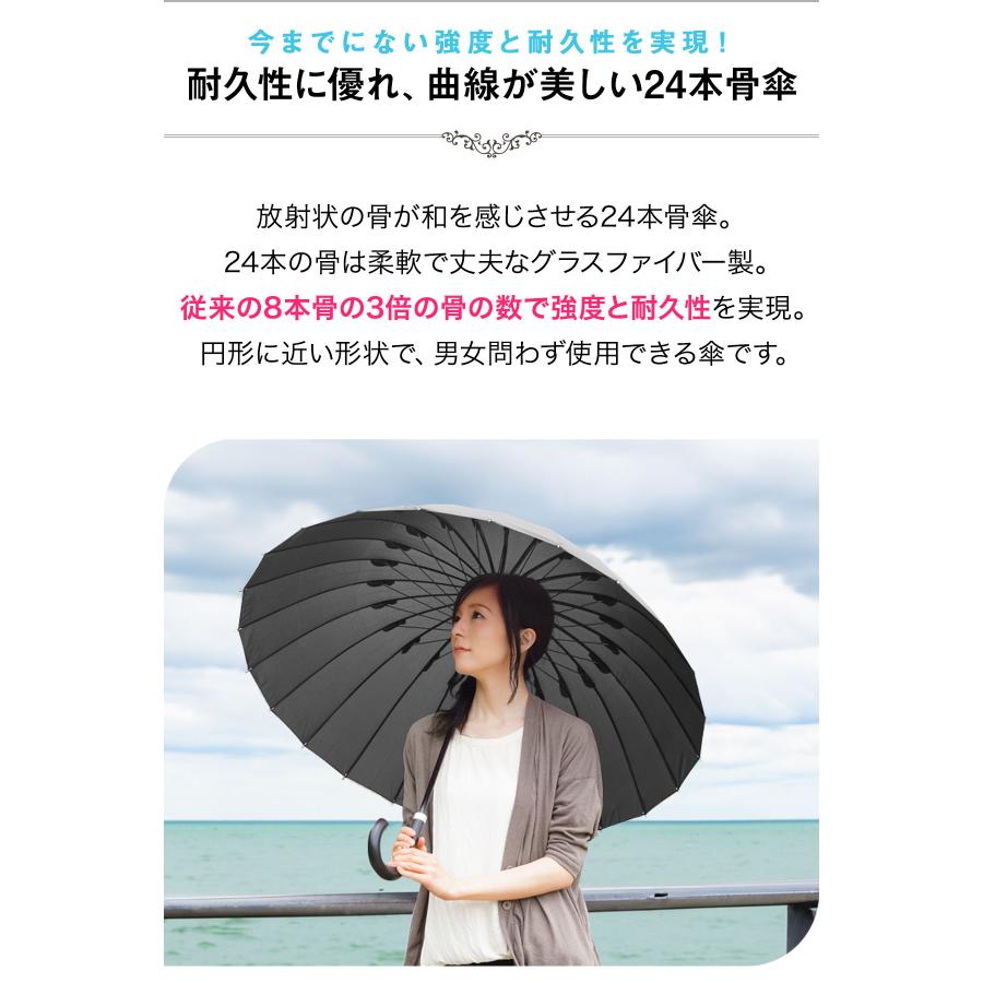 1年保証 24本骨傘 雨傘 長傘 超撥水 レディース メンズ テフロン
