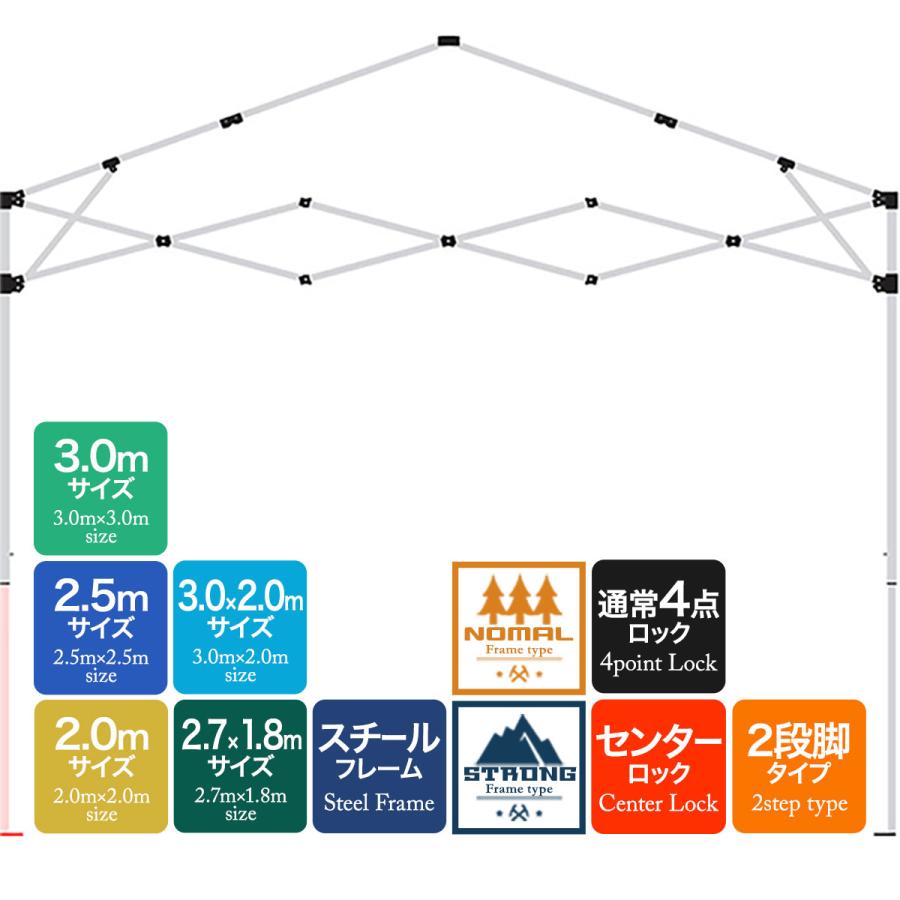 1年保証 ワンタッチタープテント用部品 下部脚セット スチール、3.0m