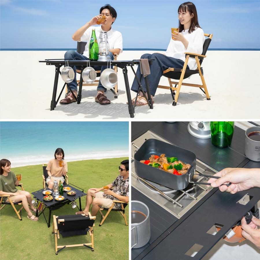 アウトドアテーブル 幅85×40cm IGT規格 折りたたみ 高さ調節 IGT天板 3ユニット IGT互換 ロー/ハイ BBQ アルミパネルテーブル FIELDOOR 1年保証 送料無料 | FIELDOOR | 14