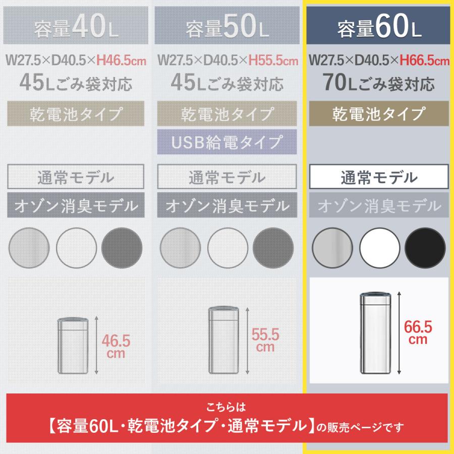1年保証 ゴミ箱 自動開閉 60L ふた付き スリム 幅 27.5cm 乾電池式 大