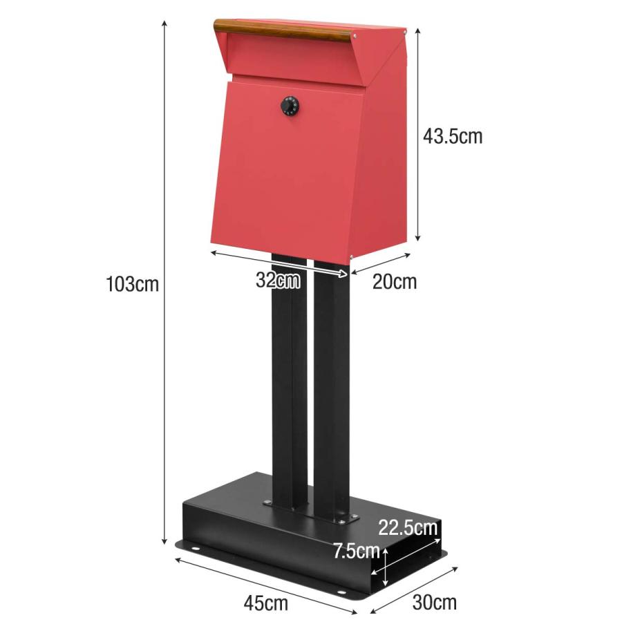 1年保証 ポスト 置き型 郵便ポスト スタンドポスト 郵便受け ダイヤル式 鍵付き 角型 A4 B4サイズ スタンド おしゃれ 据え置き 戸建て 家庭用 送料無料｜l-design｜07