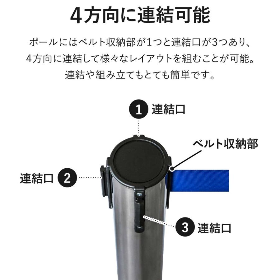 1年保証 ベルトパーテーション 10本セット 2m 高さ89cm 4方向連結 ステンレス製 間仕切り 屋外 ガイドポール 誘導ポール 連結ベルト スタンド 衝立 送料無料｜l-design｜03