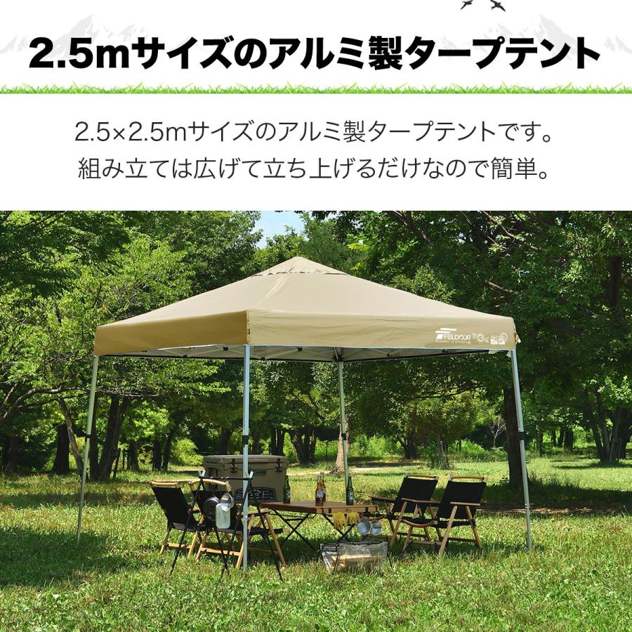 FIELDOOR（フィールドア） タープテント 1年保証 2.5m ワンタッチ