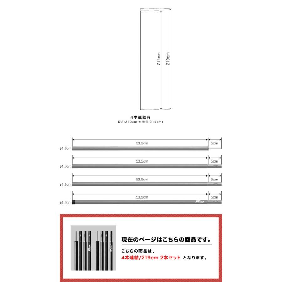 1年保証 テントポール サブポール タープポール キャノピー 用 スチール製 ポール 2本セット 4本連結 219cm 直径 16mm 分割式 テント タープ FIELDOOR 送料無料｜l-design｜03