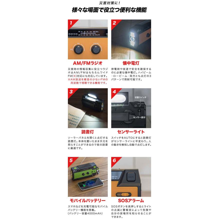 1年保証 防災ラジオ 大容量バッテリー 4000mAh モバイルバッテリー