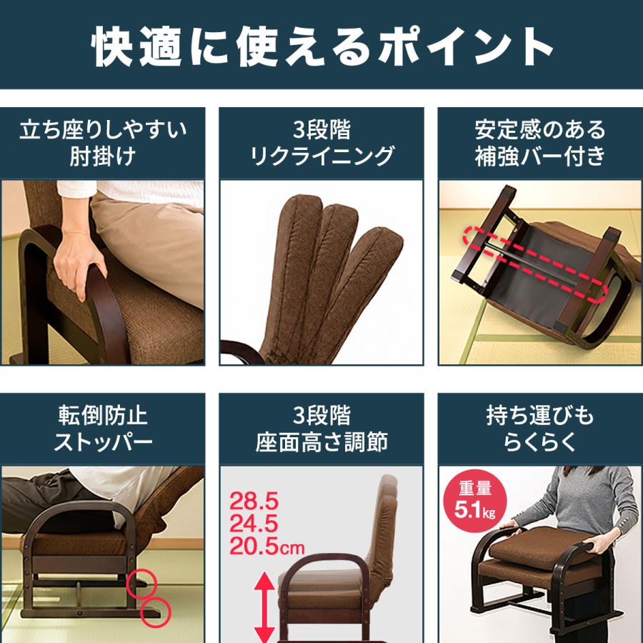 1年保証 座椅子 肘掛け リクライニング 高座椅子 完成品 ハイバック 高