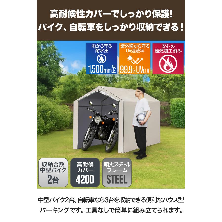 FIELDOOR（フィールドア） 1年保証 バイク ガレージ 物置 1台 2台用 幅