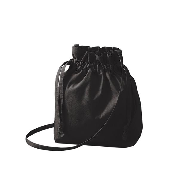 オーガニック厚手コットン巾着ショルダーバッグ ブラック ノベルティ