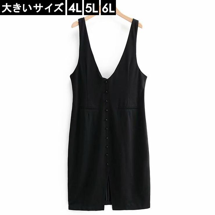 大きいサイズ レディース ジャンパースカート ワンピース ｖネック 黒 4l 5l 6l ブラック 新入荷 ネコポス可 大きいサイズの服レディース Queen 通販 Yahoo ショッピング