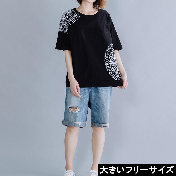大きいサイズ レディース プリントｔシャツ 黒ｔ レース柄 ドロップショルダー Ll 3l 4l 5l ブラック 19年 夏 新入荷 ネコポス可 大きいサイズの服レディース Queen 通販 Yahoo ショッピング