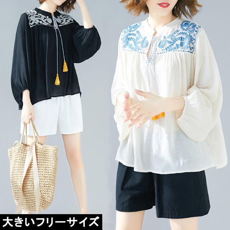 大きいサイズ レディース トップス エスニック フォークロア刺繍 ボリューム袖 Ll 3l 4l ブラック ベージュ 新入荷 ネコポス可 4115 大きいサイズの服レディース Queen 通販 Yahoo ショッピング