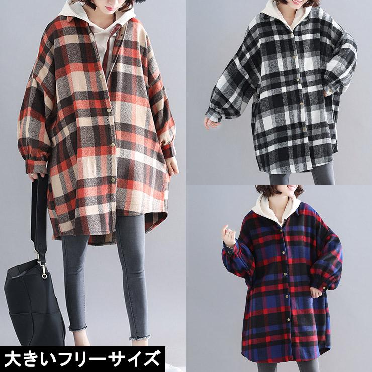大きいサイズ レディース シャツコート オーバーサイズシャツ チェック柄 ネル起毛 Ll 3l 4l 5l 6l ネイビー ホワイト ベージュ 19年 冬 新入荷 ネコポス不可 大きいサイズの服レディース Queen 通販 Yahoo ショッピング