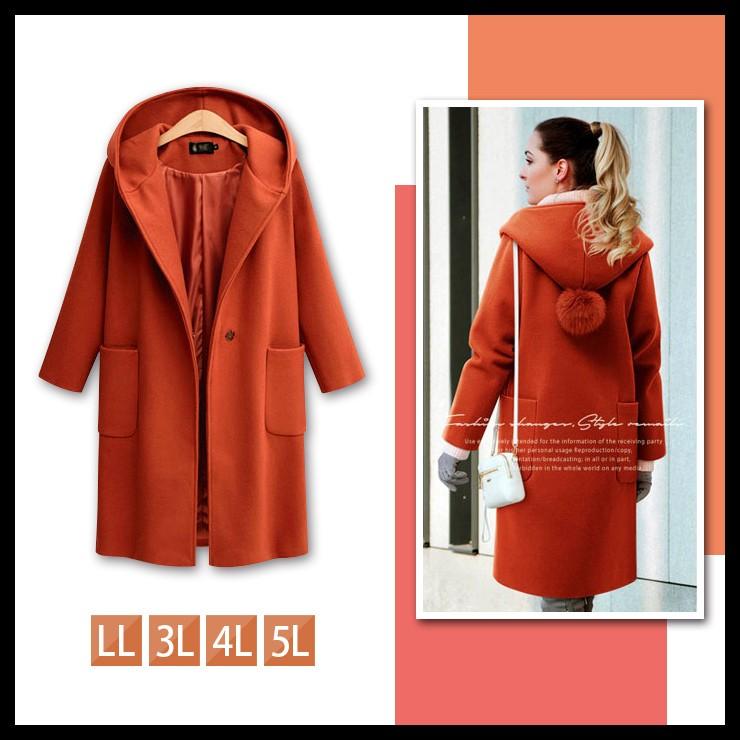 大きいサイズ レディース フード付きコート メルトンコート ボンボンつき ロング丈 Ll 3l 4l 5l ブラウン17冬 新入荷 ネコポス不可 大きいサイズの服レディース Queen 通販 Yahoo ショッピング