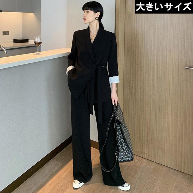 大きいサイズ レディース セットアップスーツ ワイドパンツ テーラードジャケット 黒 Ll 3l 4l 5l 6l ブラック 新入荷 ネコポス不可 1231 大きいサイズの服レディース Queen 通販 Yahoo ショッピング