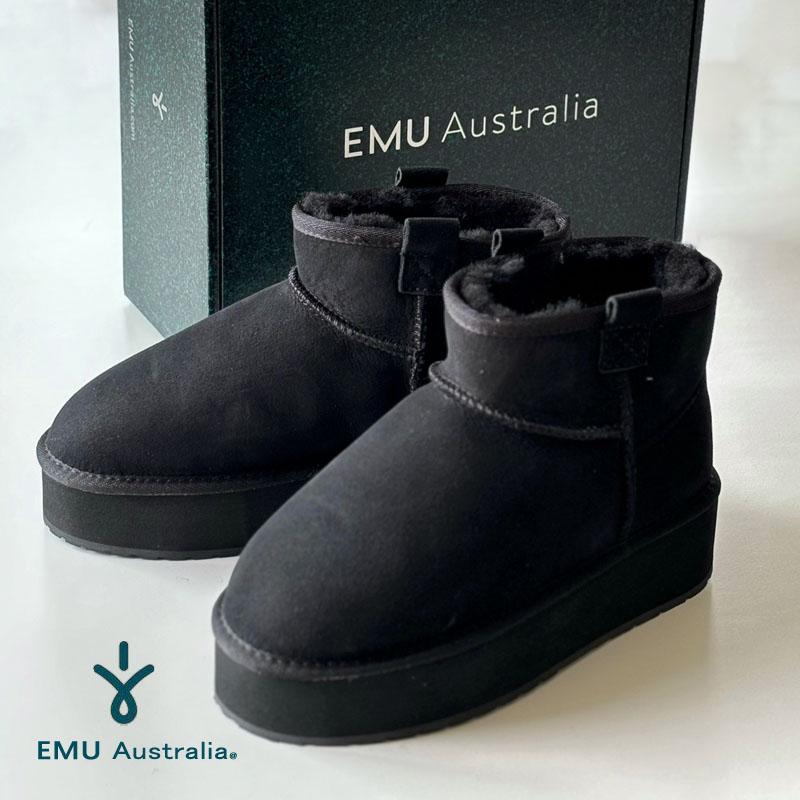 ムートン ブーツ emuエミュー 25センチ 黒 ブラック - 靴