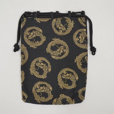 信玄袋 和装巾着 男物 日本製 平 丸龍 黒 W4-0031