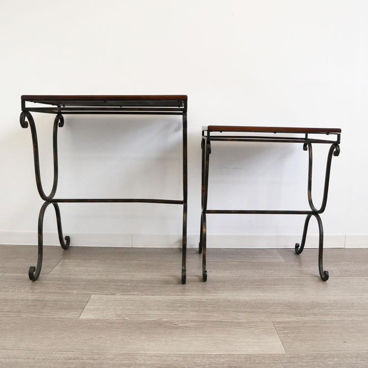 2点セット テーブル サイドテーブル マルチテーブル アイアン＆ウッド