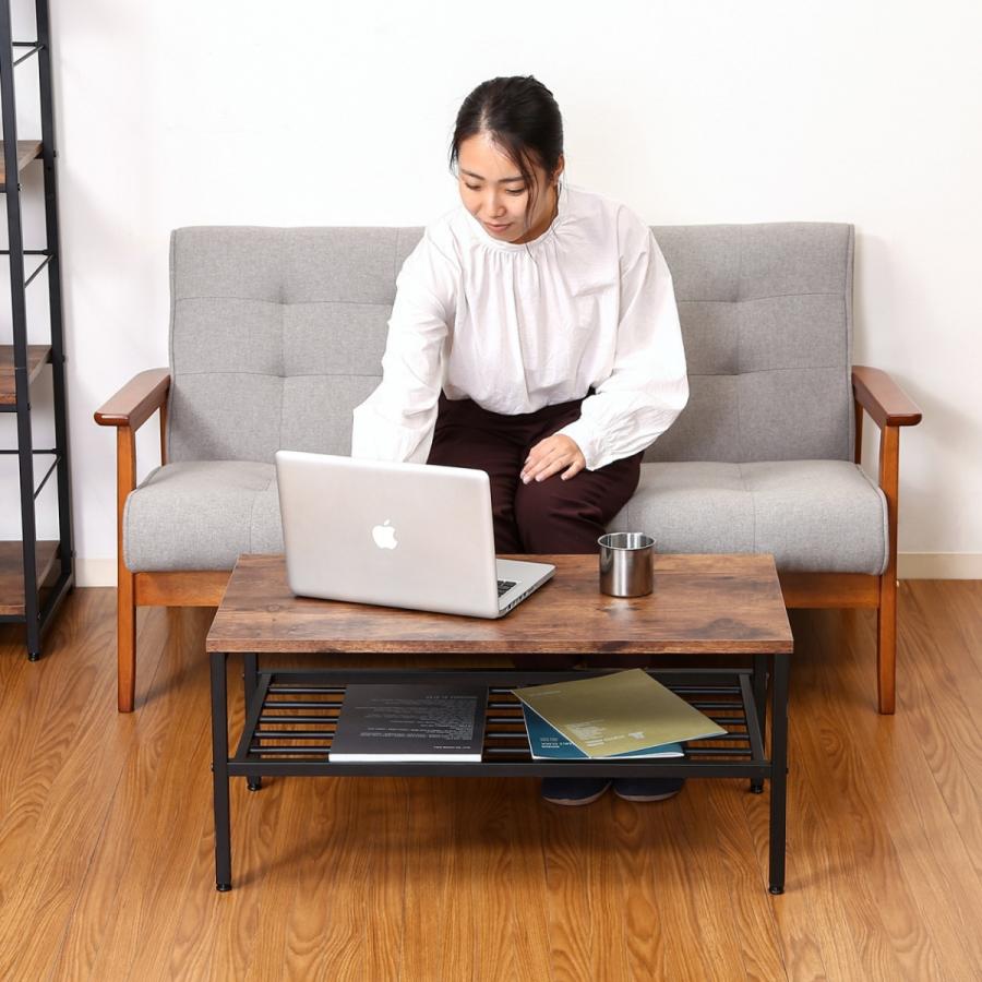 テーブル ローテーブル センターテーブル リビングテーブル 棚付き