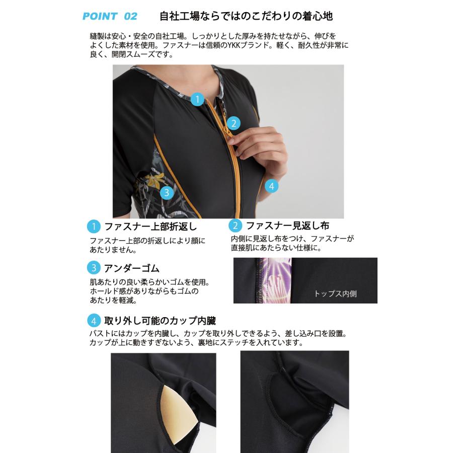 フィットネス水着 プリント 半袖 袖付き レディース キャップ付き 