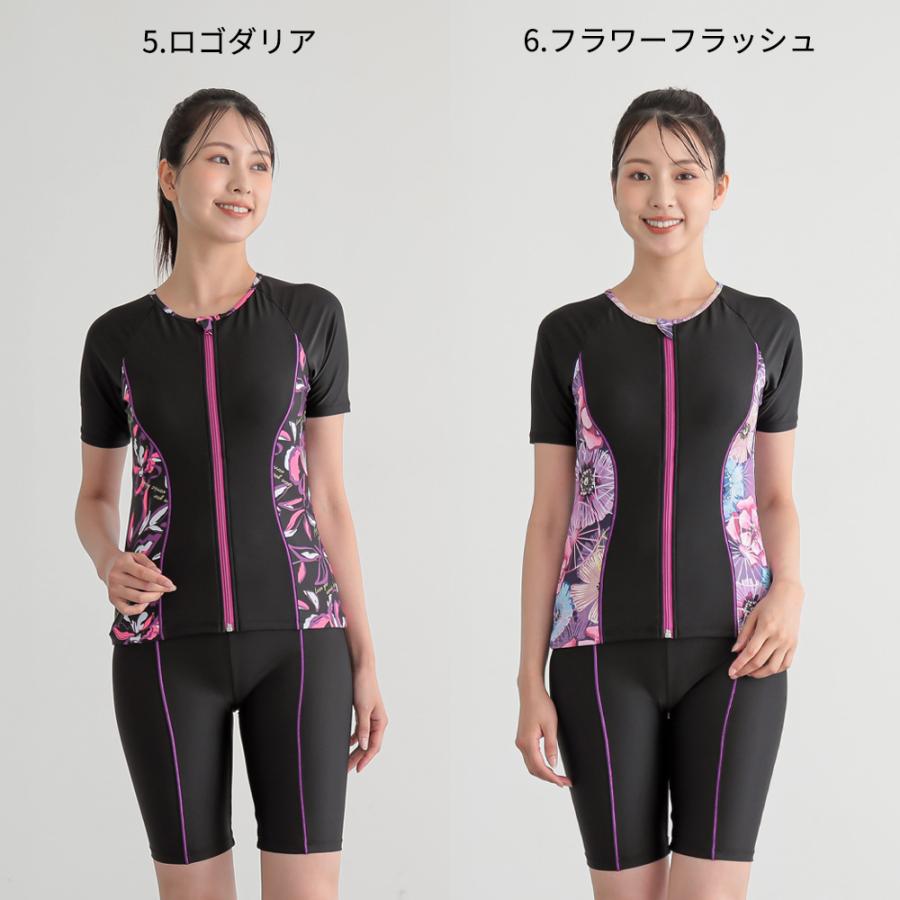 フィットネス水着 プリント 半袖 袖付き レディース キャップ付き