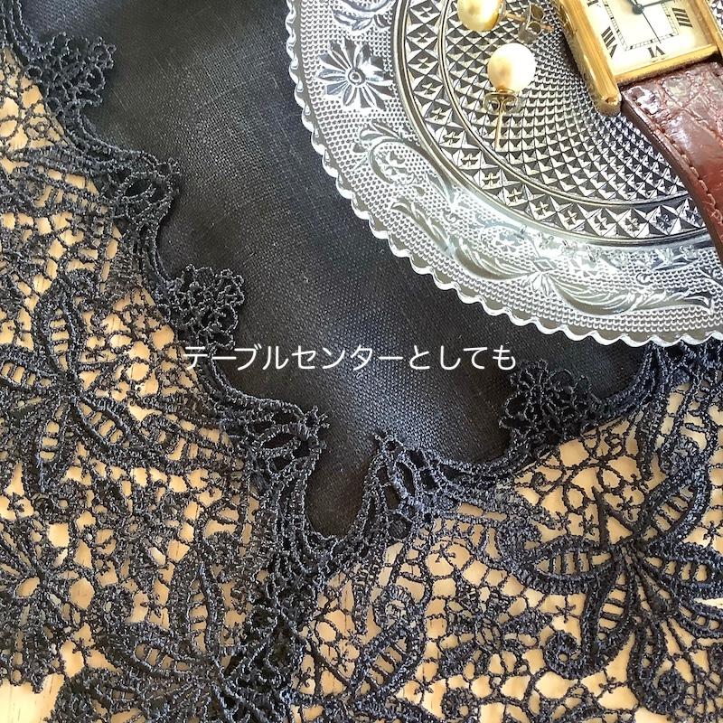 横浜元町近沢レース 麻 膝掛けハンカチ】約40x40センチ 黒 横浜元町近沢レース 麻 膝掛けハンカチ】約40x40センチ 黒