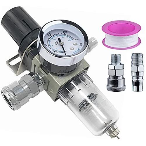 エアーレギュレーター レギュレーター付きエアーフィルター アルミ製エアフィルター 1 4オスメスカプラー各1個付 エアコンプレッサー 圧縮調節 最大44 Offクーポン