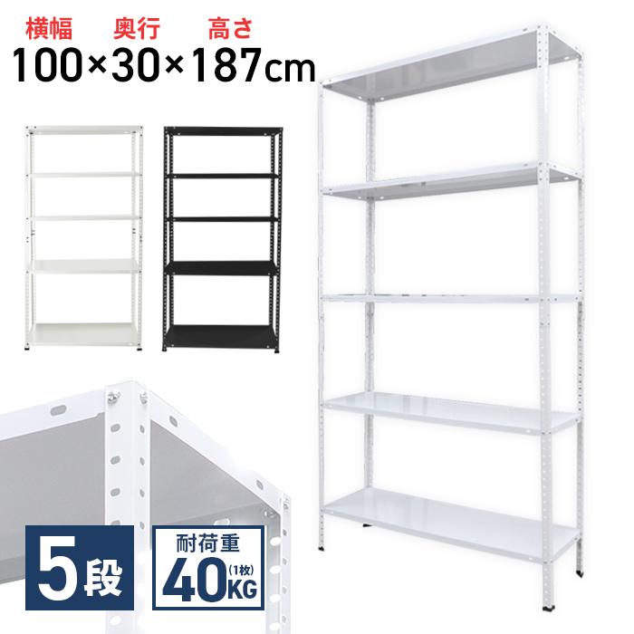 新品　スチールラック　スチールシェルフ　棚　5段　100㎏ スチールラック 5段 幅100×奥行30×高さ187cm 棚板 スチール棚 可動棚