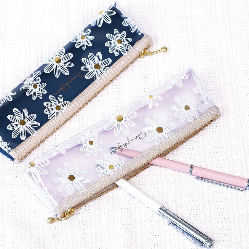 ペンケース モンシュシュ 透明ポーチ スリム コンパクト 筆箱 おしゃれ