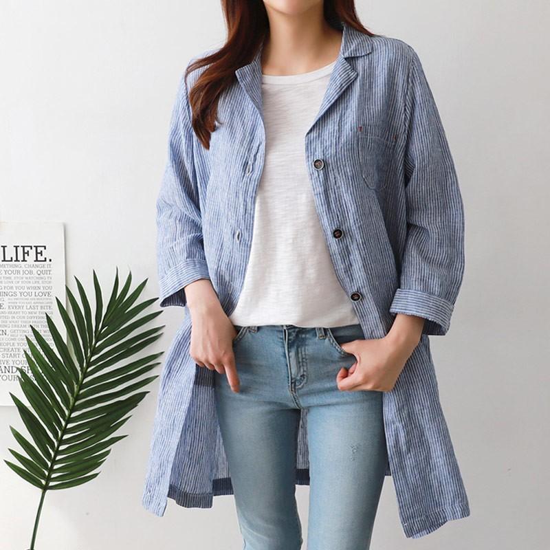 ロングシャツ  ストライプ  シャツ  オーバーブラウス  トップス
