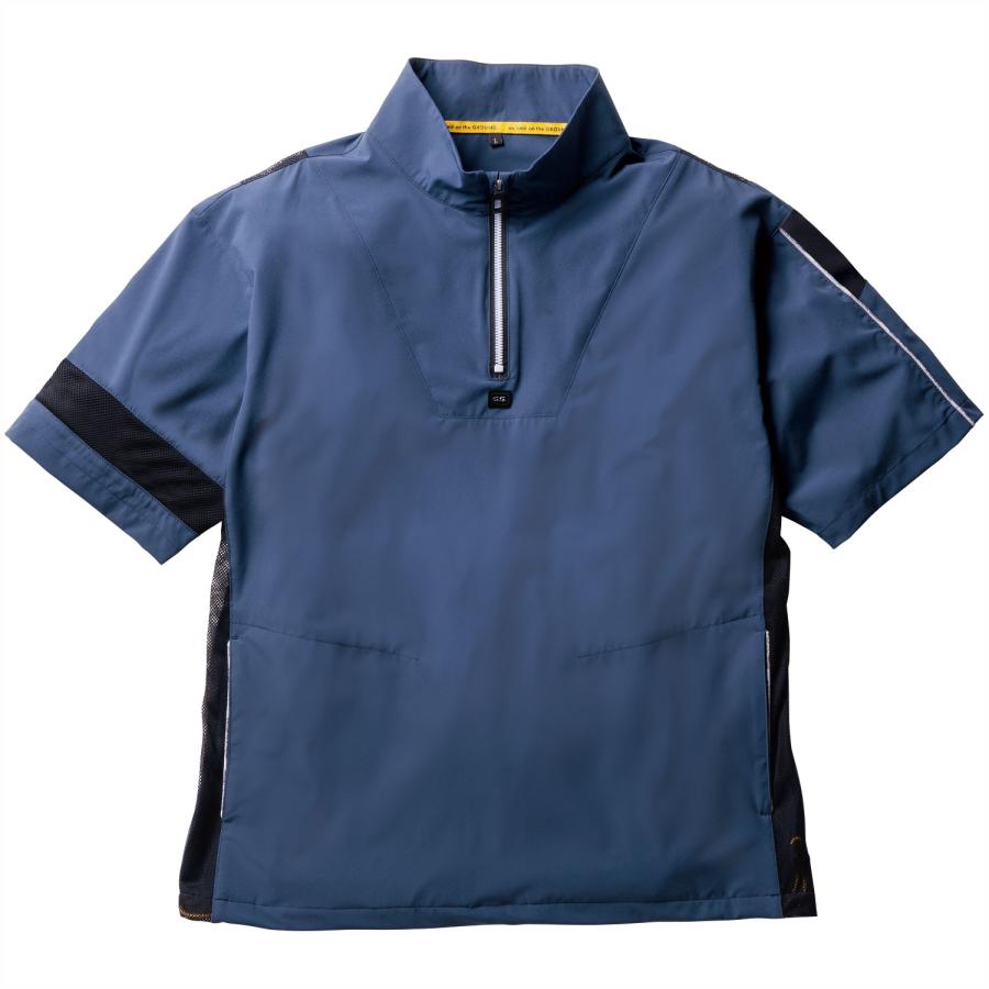 メンズ 作業服 春夏用 G.G. 半袖Tシャツ ハーフジップ 胸ポケット無 0375-64 ブルーグレー 桑和 作業着 ポロシャツ | G.G.